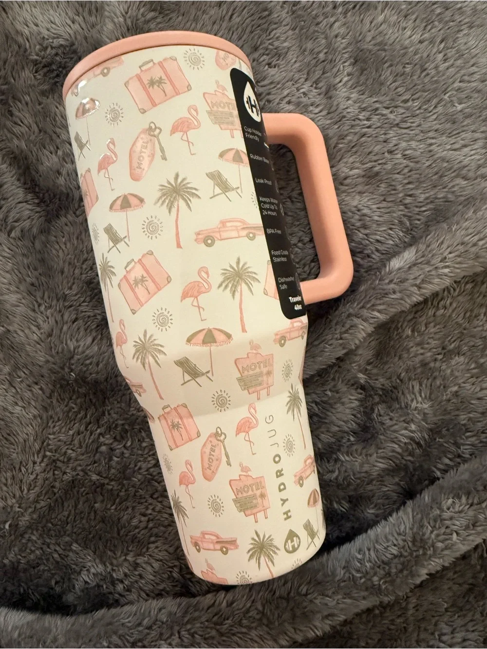 HydroJug Pink Retro Motel 40oz Travel Tumbler with Handle
